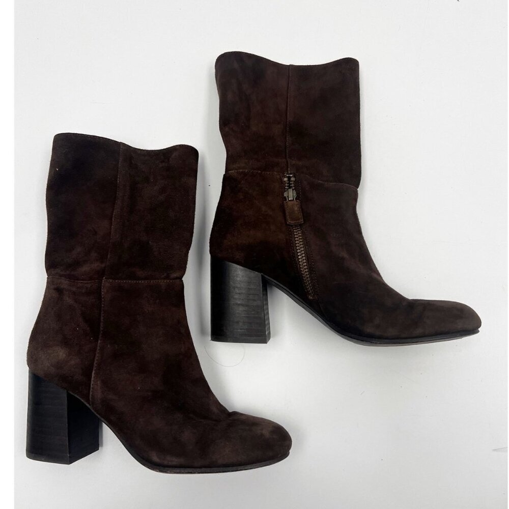 Eileen Fisher Brown Soft Suede Cinch Ankle Boots Block Heel Sz 6